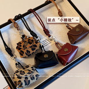 复古豹纹皮质零钱包项链女长款 包藏心动 毛衣链收纳包包挂脖配饰