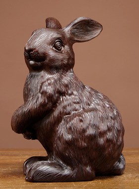 黑檀木雕十二生肖兔子摆件实木家居客厅酒柜装饰工艺礼品摆饰生日