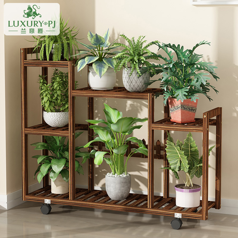 花架置物架室内阳台花架子花盆架客厅绿萝多肉实木多层落地式带轮