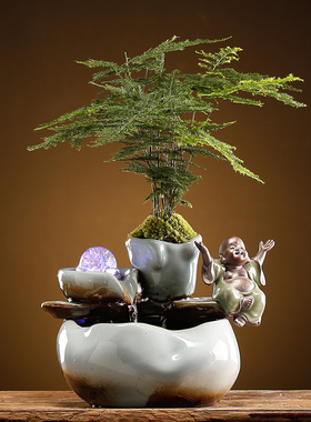 流水摆件迷你创意家居生财招财小型办公室桌面循环水乔迁新居礼物