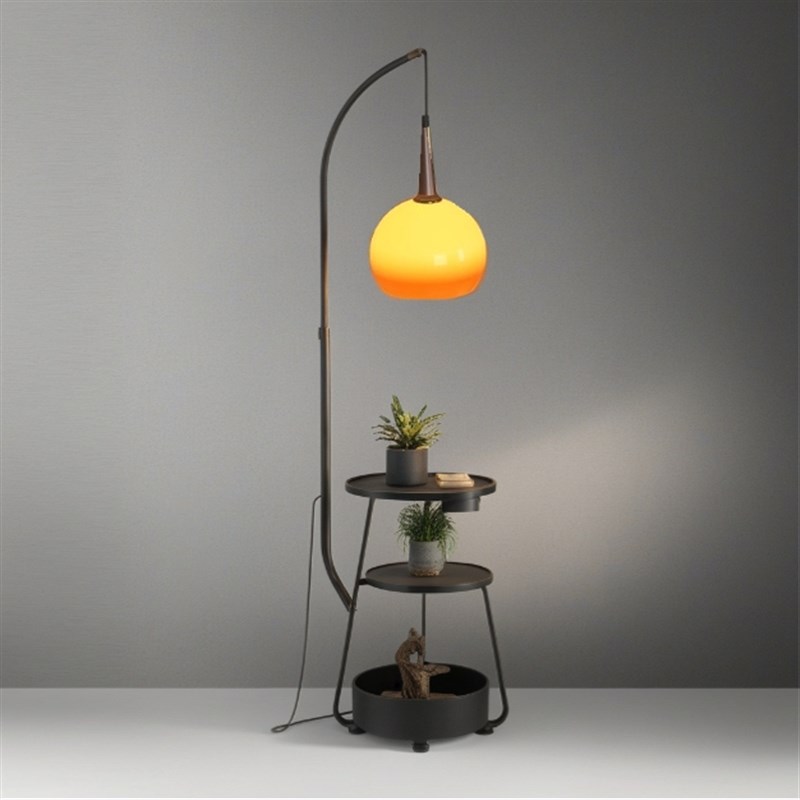 中古风柚子落地灯客厅沙发茶几钓鱼灯卧室床头置物一体氛围立式灯