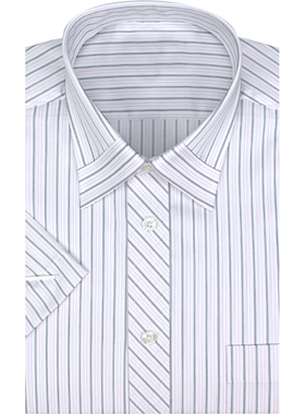 夏季纯棉免烫男士蓝条纹衬衫短袖 中年商务切领拼领正装高档衬衣