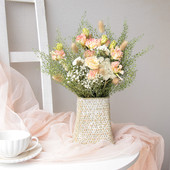 真花自然风干洋桔梗干花束混搭勿忘我花篮桌面摆件田园家居装 饰品