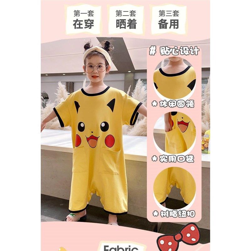 夏季短袖款儿童家居服男童连体睡衣女童卡通爬服宝宝防着凉睡袋