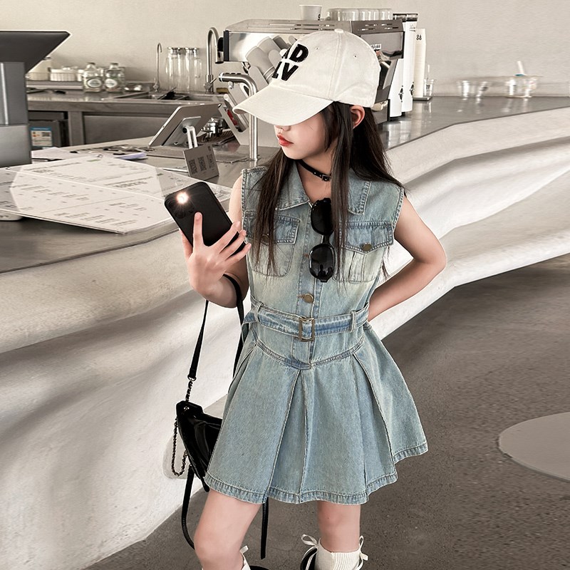 2024新款女童牛仔连衣裙夏装薄款中大童牛仔短裙洋气时髦网红裙子