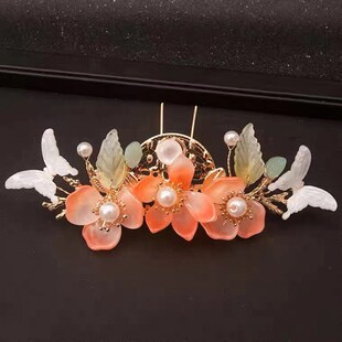 汉服头饰儿童简约唐代明制发冠仙气流苏古风发饰女童演出粉色配饰