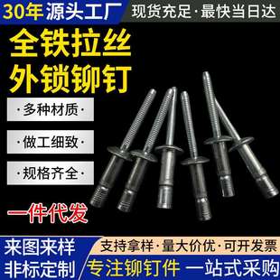 全铁拉丝外锁铆钉口杯型拉铆钉全铝全铁不锈钢外锁拉丝抽芯铆钉厂