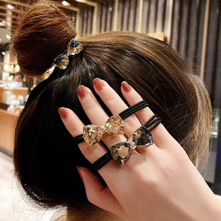 水钻蝴蝶结双股头绳女韩国简约气质丸子头皮筋发绳绑头发马尾发圈