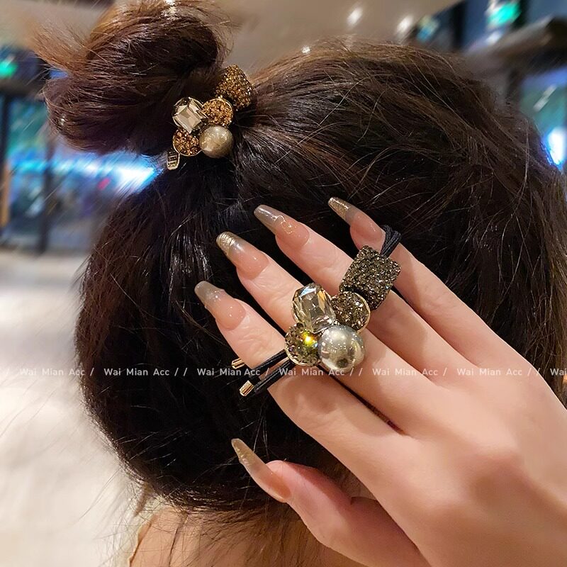 女时尚镶钻马尾头绳气质网红四叶草发绳百搭韩系丸子头皮筋头饰