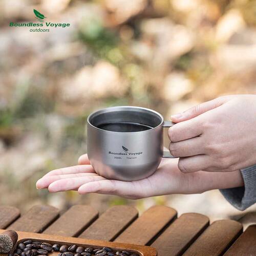 必唯纯钛户外咖啡杯双层防烫马克杯露营便携水杯旅行茶杯儿童水杯