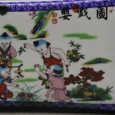 古代枕头清乾隆款青花高枕无忧婴戏图枕头老货仿古瓷器生活用品