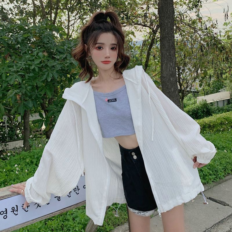 白色空调开衫宽松长款防晒衣薄款图片
