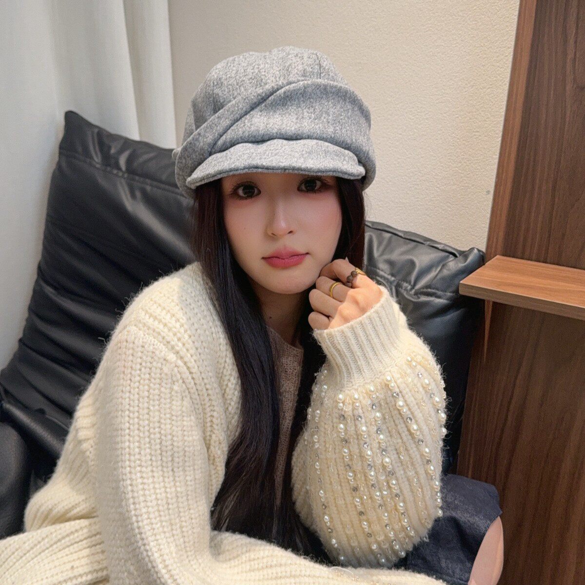 韩系复古羊毛呢八角帽 褶皱扭结设计报童帽通勤百搭女士保暖帽子