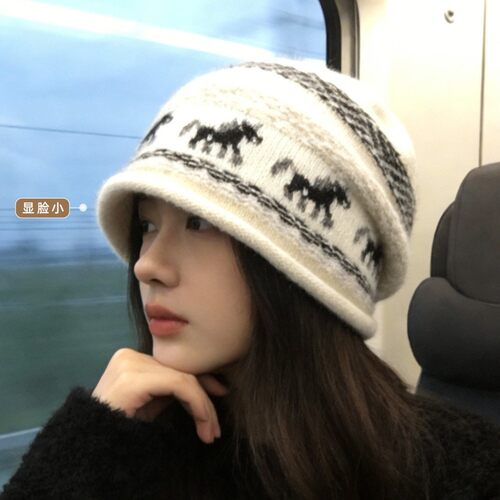 Double inin 费尔岛复古毛线针织冷帽女冬堆堆帽显脸小包头帽