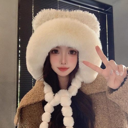 冬季女款猫耳毛绒保暖防寒雷锋帽