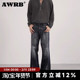 男女潮牌竹节纹微喇裤 AWRB美式 cleanfit重工水洗扎染牛仔裤