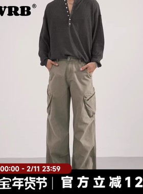 AWRB美式复古侧边大口袋工装裤做旧高级感阔腿松弛感男女cleanfit
