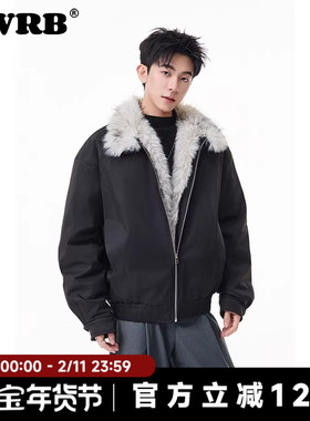 AWRB美式高街座山雕仿狼毛加厚男女冬季宽松高级感保暖毛领棉服