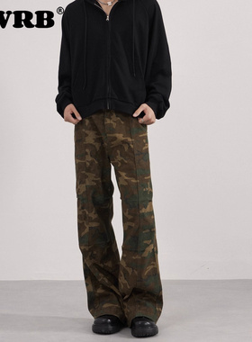 AWRB美式高街水洗复古伞兵迷彩裤男女vibe潮牌微喇休闲长裤