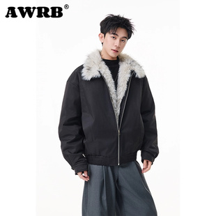 AWRB美式 宽松高级感保暖毛领棉服 高街座山雕仿狼毛加厚男女冬季