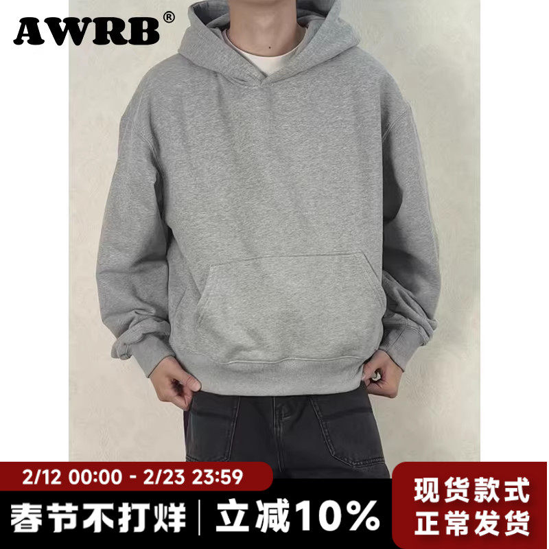 AWRB美式复古cleanfit短款卫衣男加厚休闲百搭帽衫宽松简约上衣