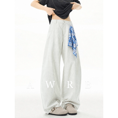 AWRB美式解构方巾弯刀工装裤男女新款宽松直筒阔腿高街百搭运动裤