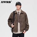 潮牌宽松百搭潮流夹克休闲外套 新款 AWRB美式 复古翻领皮衣男春秋季