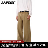 AWRB美式 男女休闲巴恩风显瘦设计阔腿裤 复古宽松直筒卡其色工装 裤