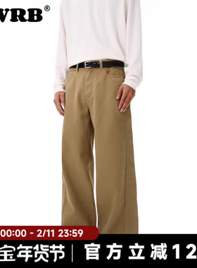 AWRB美式复古宽松直筒卡其色工装裤男女休闲巴恩风显瘦设计阔腿裤