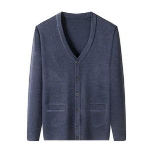 中老年人男士针织开衫鸡心领加厚爷爷外套宽松秋冬新款爸爸装毛衣