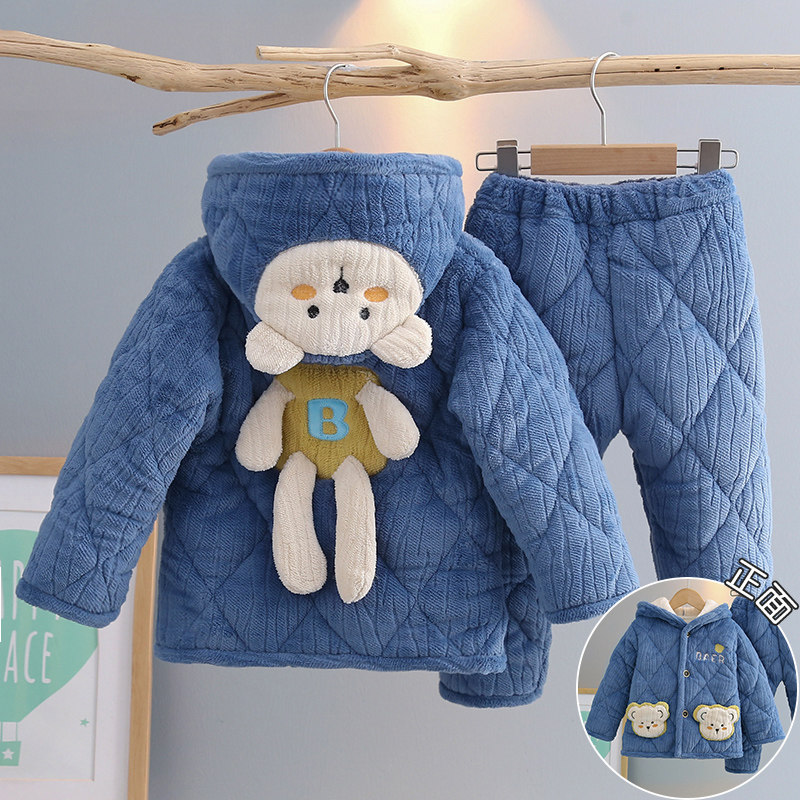 儿童睡衣冬季法兰绒加厚加棉可爱卡通宝宝家居服珊瑚绒男童套装