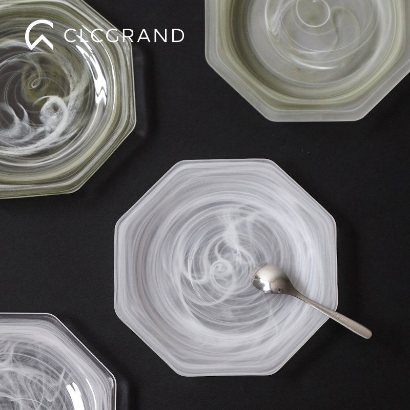 白色云雾餐盘玻璃餐盘沙拉水果盘轻奢家居茶几糕点盘高级感西餐盘