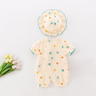 超萌婴儿衣服夏季女宝宝短袖连体衣套装夏天薄款纱布满月外出夏装