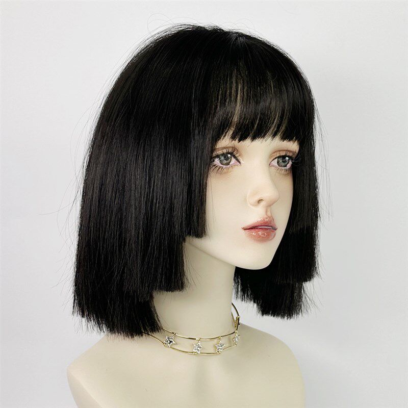 公主切假发短发全头套女二次元动漫姬发水母头两刀切黑长直lolita