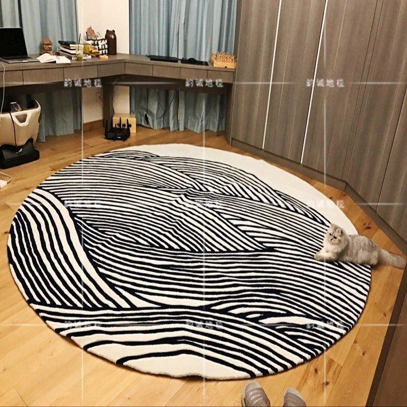 时尚几何黑白条纹圆形地毯客厅茶几沙发地毯卧室床边手工腈纶地毯,居家布艺,地毯,淘宝优惠券,粉丝福利购,淘宝优惠卷