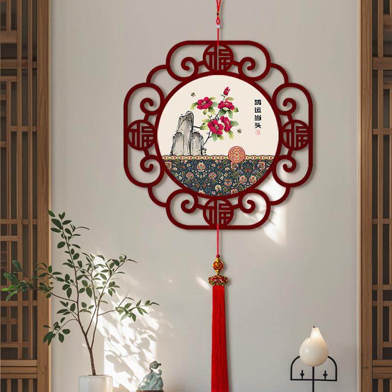 新中式鸿运当头国画中国结挂饰茶楼复古摆件挂件玄关餐厅装饰画