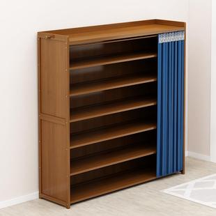 鞋架家用室内门口多层收纳隔尘无门牛津布鞋柜竹制简约现代风