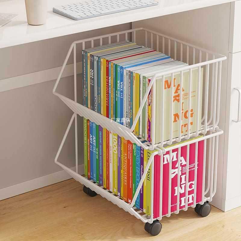 桌下小书架办公室桌旁桌面置物架收纳小推车带轮移动落地简易