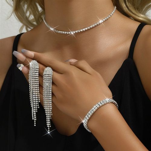 新娘配饰套装时尚项链耳环手链女士三件套优雅晚礼服配饰婚庆饰品