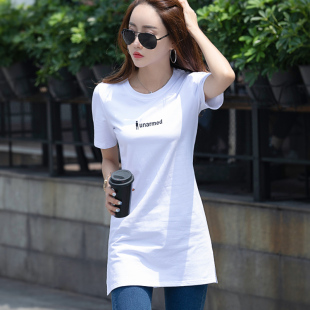 中长款t恤女短袖2021夏装新款显瘦打底丅恤百搭长款Y休闲体恤上衣