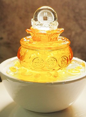 小型开业乔迁送礼风水轮流水器生财聚宝盆家居客S厅前台玻璃品摆