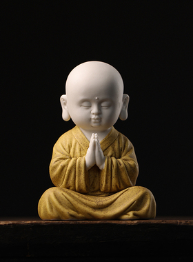 创意陶瓷人物可爱小和尚禅意摆件茶室茶空间茶桌T面装饰品茶道摆