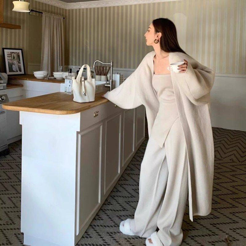 韩版复古慵懒风h针织套装女秋秋新款长版毛衣外套抹胸裤子三件套,女装/女士精品,派克服,淘宝优惠券,粉丝福利购,淘宝优惠卷