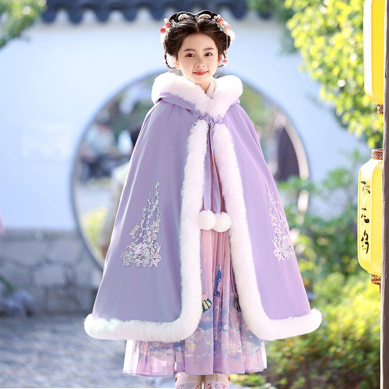 汉服女童秋冬季2024新款国风儿童拜年服加厚披风斗篷古装公主裙子