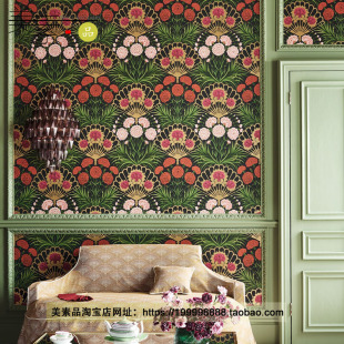 法式 复古壁纸田园墙纸花朵北欧植物电N视背景墙布客厅暗红色 欧式
