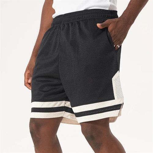 拼色设计休闲裤运动篮球短裤男超透气网格球裤透气健身宽松五分裤