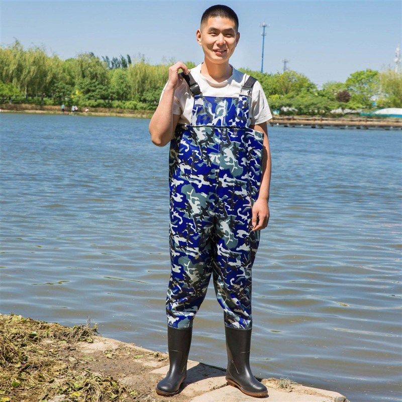 半腰下水裤装备男款鱼q塘水靴皮衩男式加厚下田海边挖藕皮叉一体