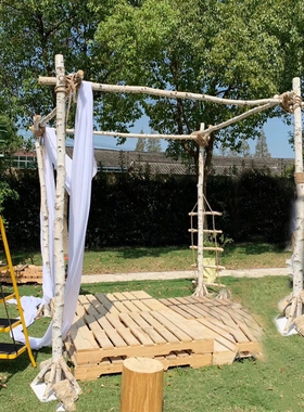 白桦树干枝新款森系婚庆拱t门花门架子婚礼拍摄花艺插花培训道具
