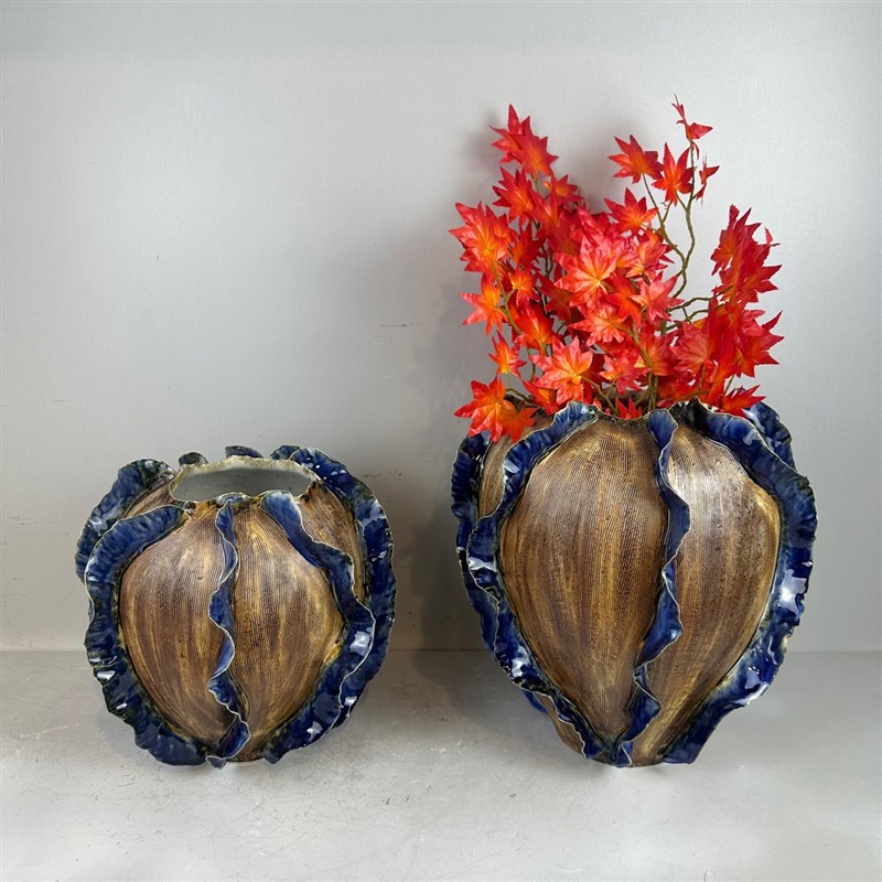 现代新中式中古风手绘水墨陶瓷花器杨桃造型摆件桌面酒店样板间