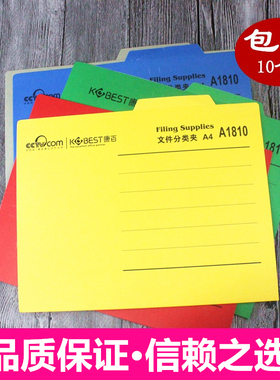A4纸质文件分类夹Am1810 纸质分类卡报告夹分类夹纸夹活页夹10个